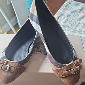 Burberry Women's Checkered Flats with Brown Suede Accents